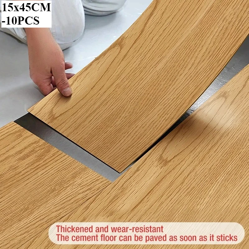 10Pcs 45x15cm PVC Floor Stickers Self-adhesive Waterproof Thickened Wall Stickers Wood Grain Floor Living Room Home Decoration